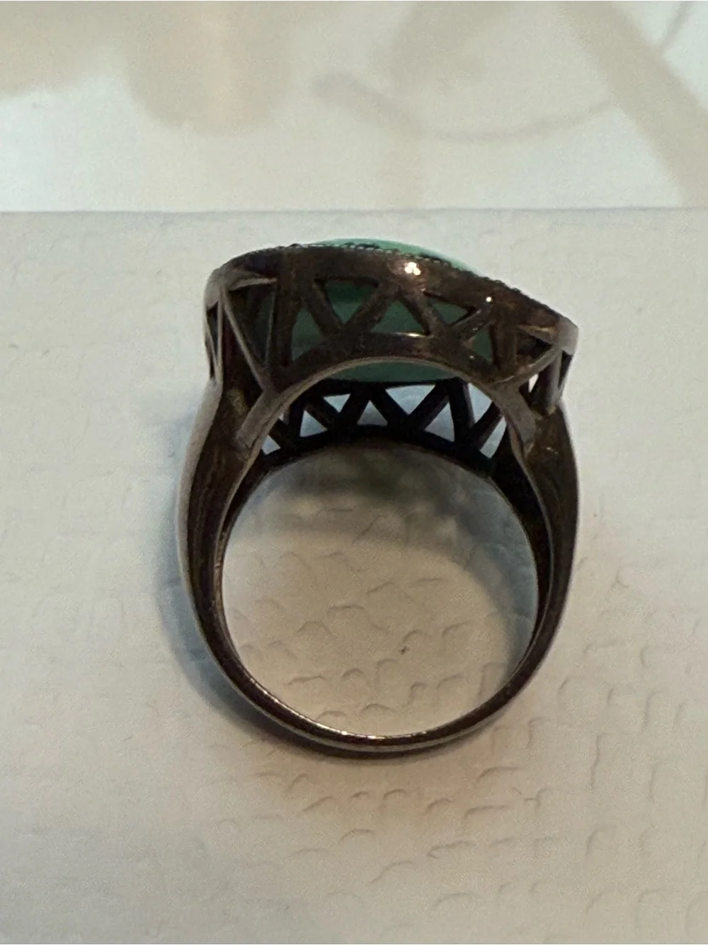 Vintage art deco revival sterling silver oval turquoise cabochon marcasite ring